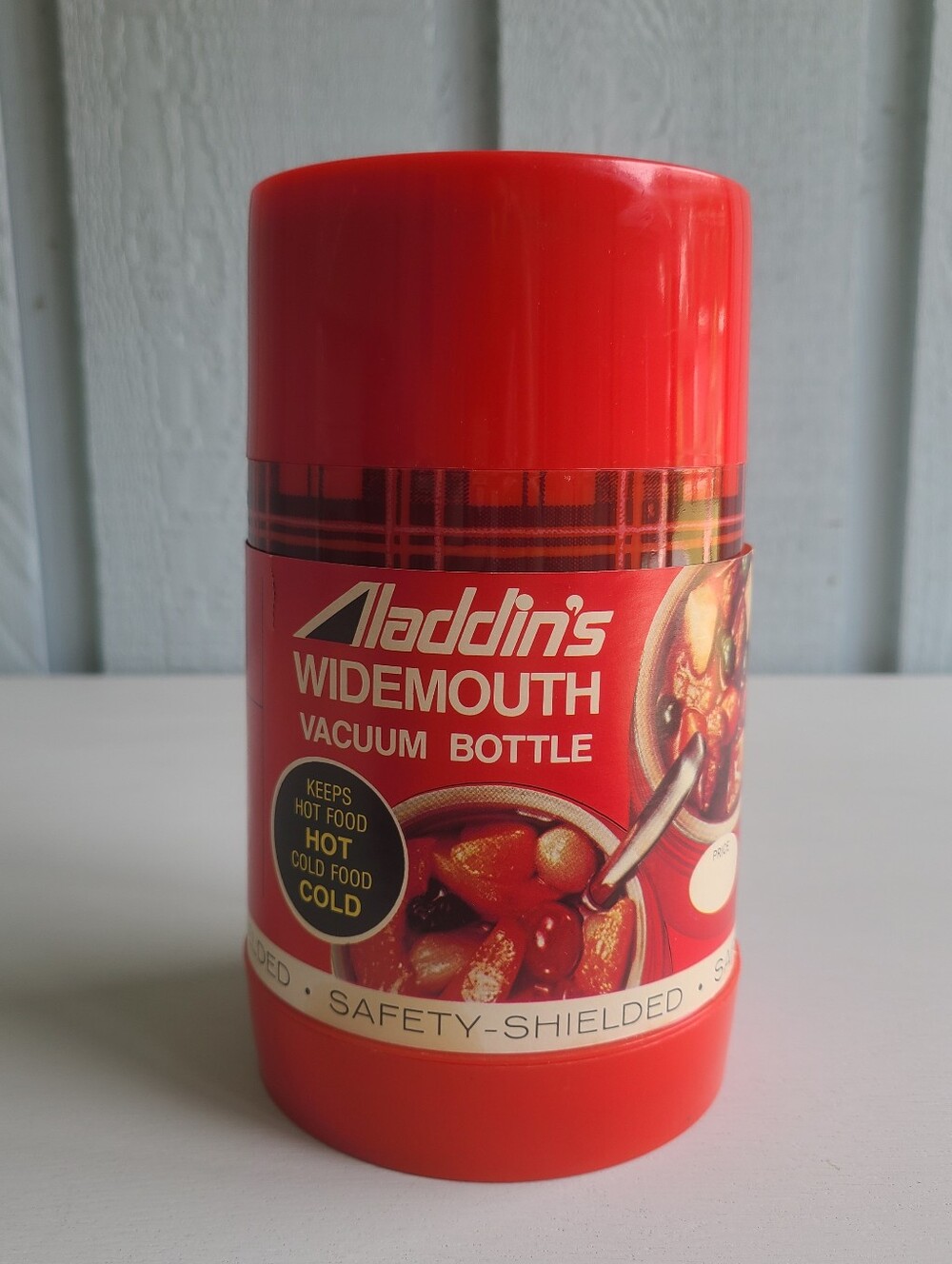 NWOT Vintage Aladdin's Widemouth Vacuum Bottle Thermos Red Plaid